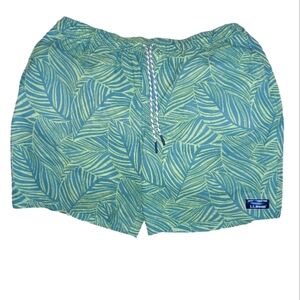 New L.L Bean Men's Large Hawaiian Palm Tree Print Green/Yellow Swim Trunks Short